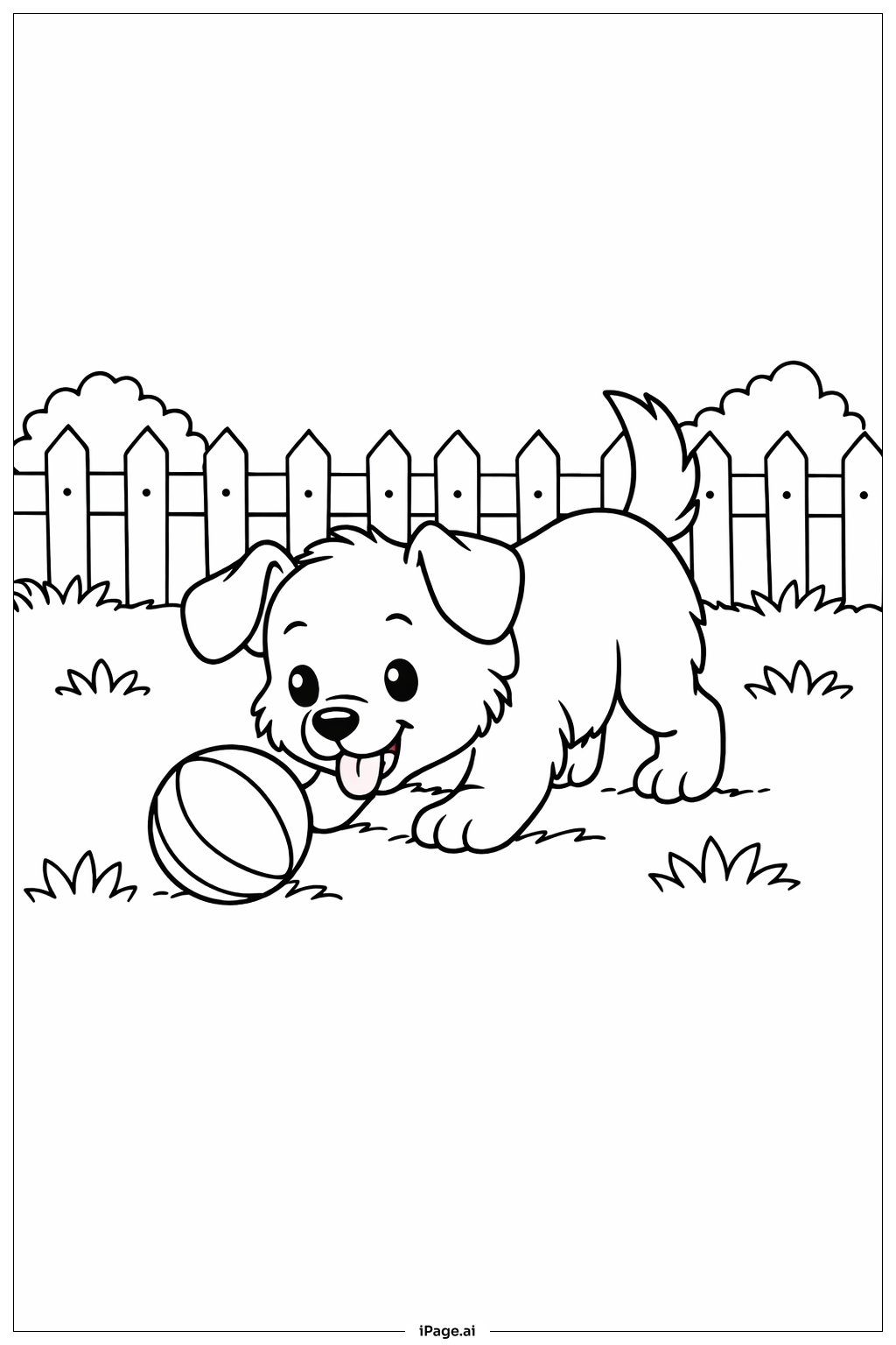  Puppy With Ball In Yard Coloring Page 