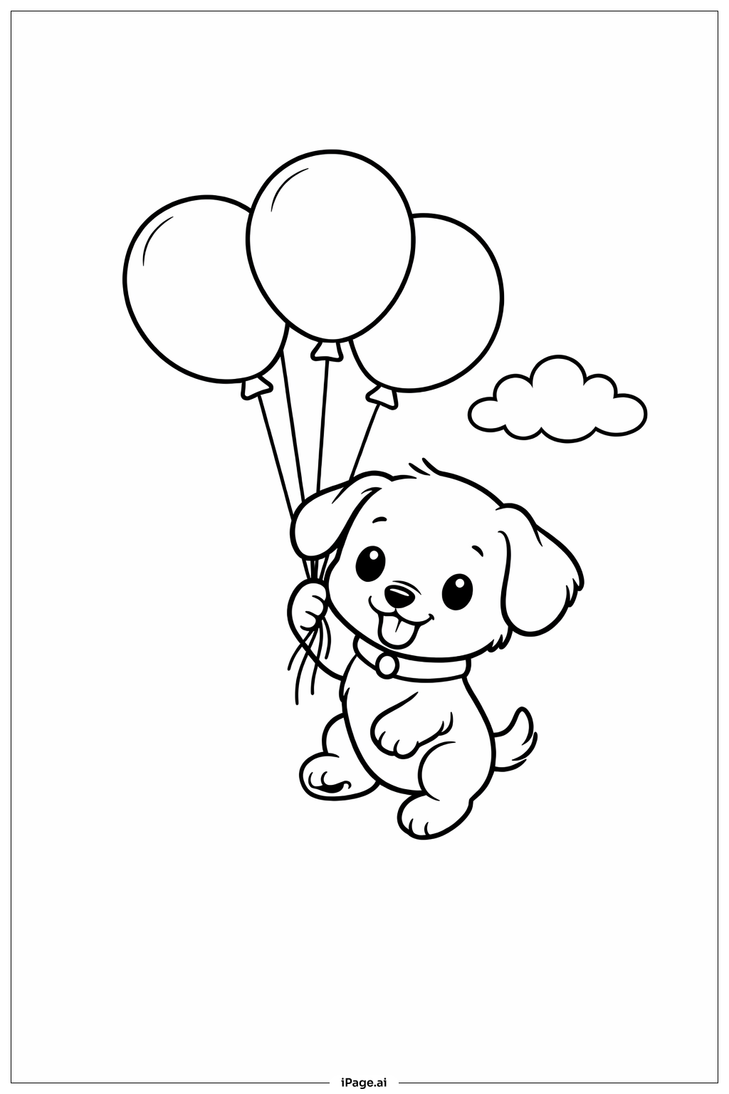 Puppy With Balloons Coloring Page