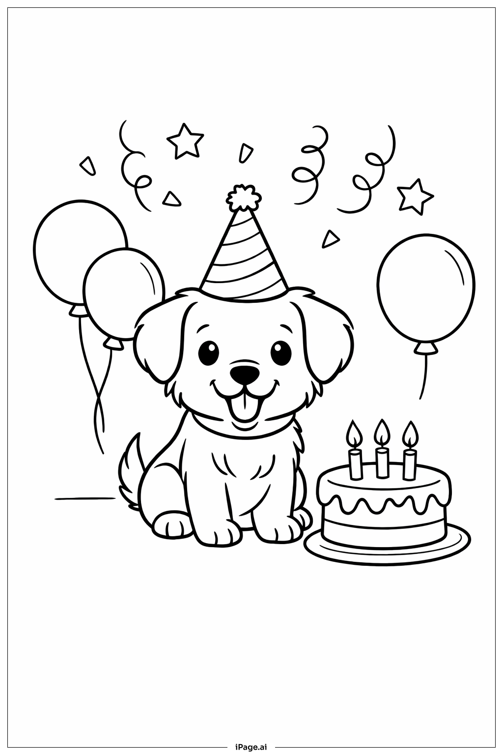 Puppy With Birthday Hat Coloring Page 