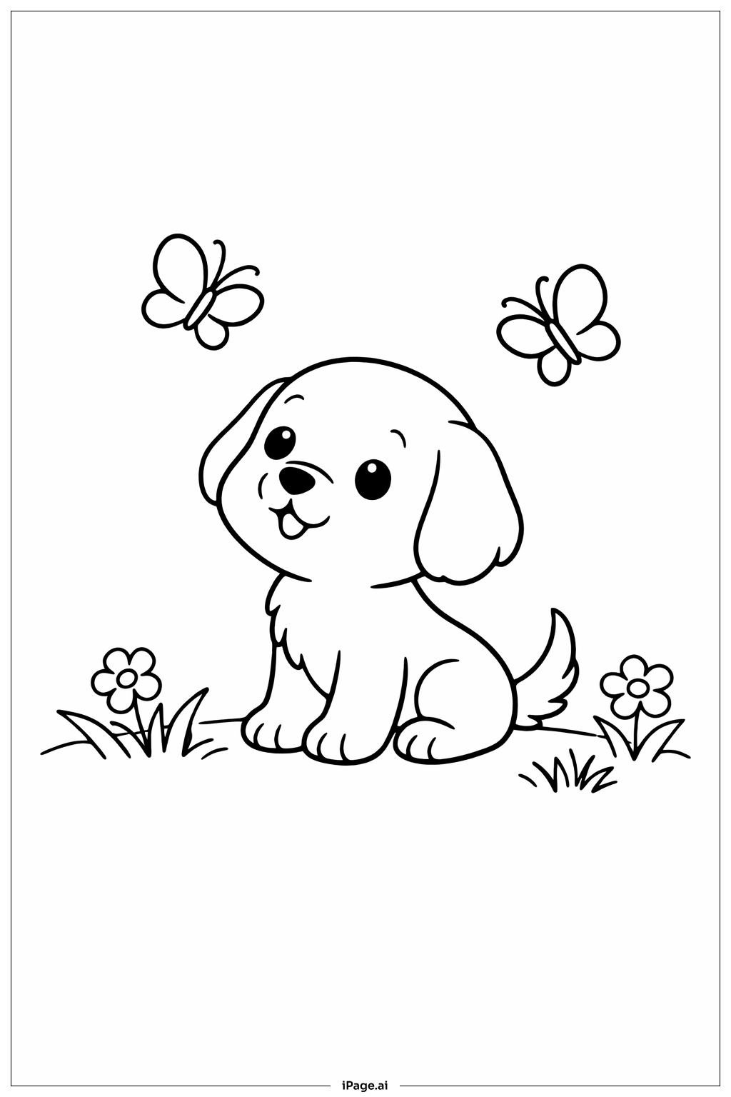  Puppy With Butterflies Coloring Page 