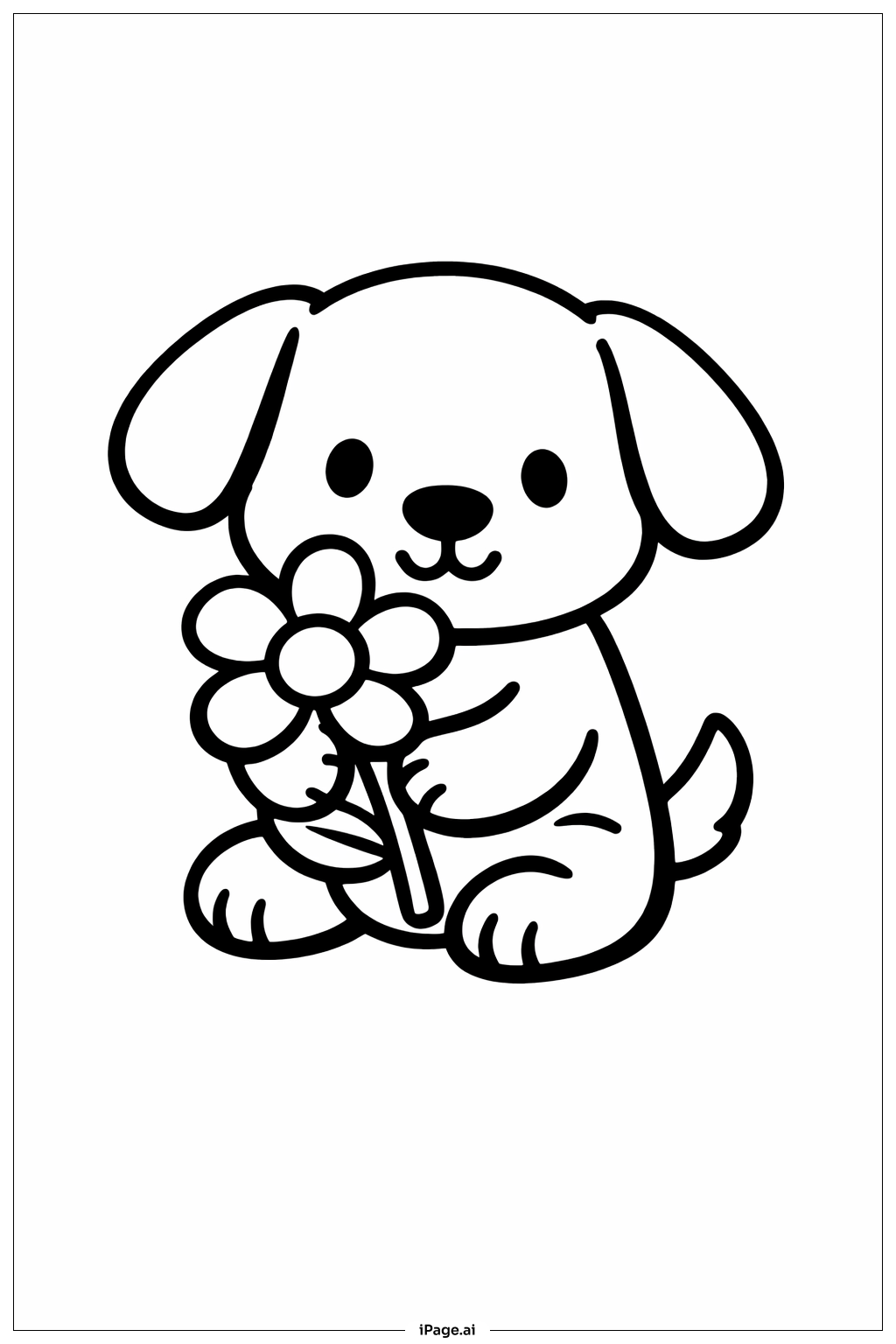 Puppy With Flower Coloring Page