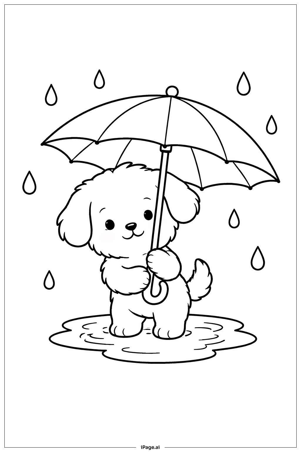 Puppy With Umbrella Coloring Page