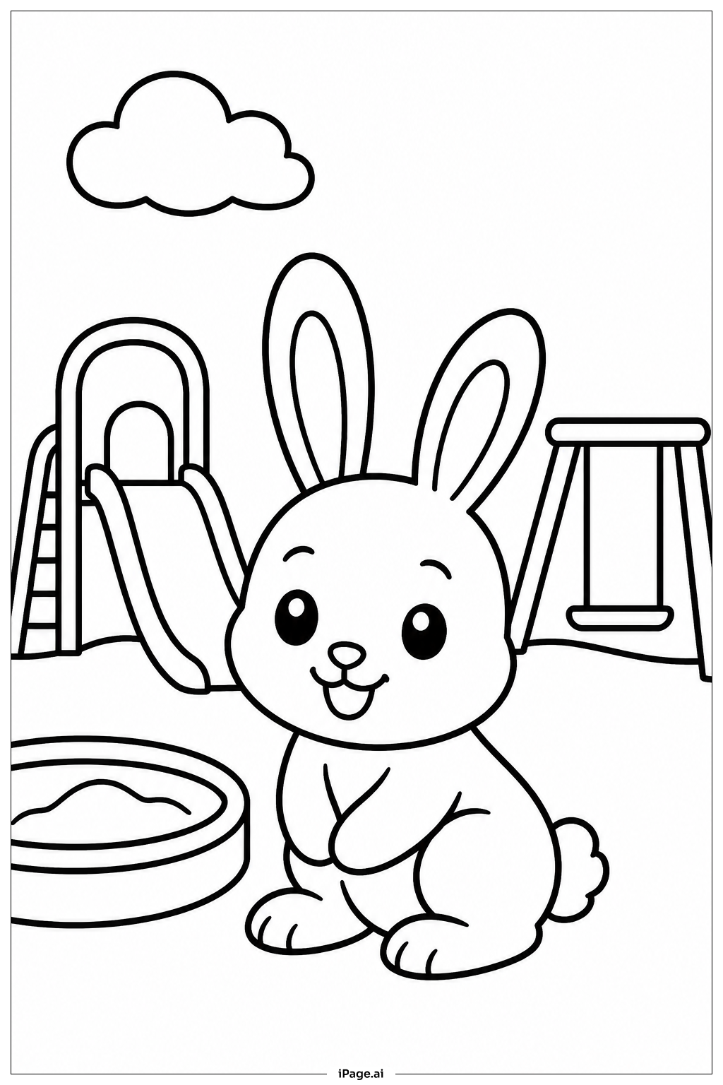 Rabbit At Playground Coloring Page