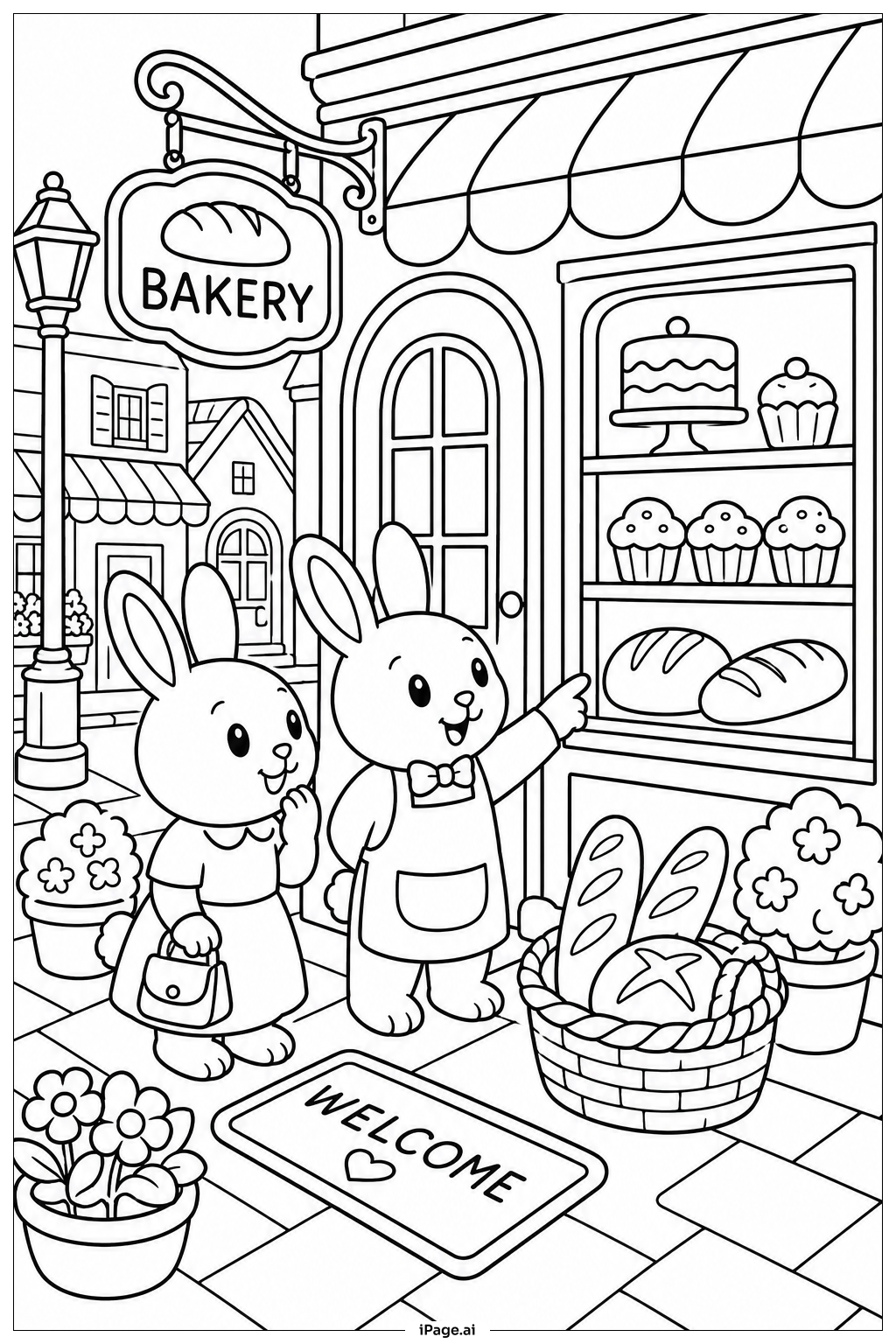 Página para colorir de Fachada da Padaria Rabbit