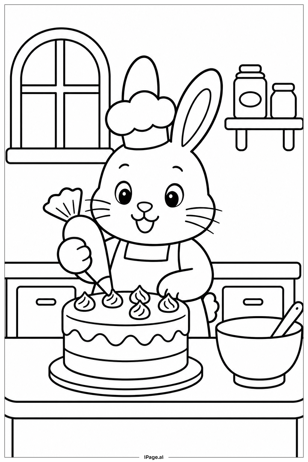 Rabbit Baking Cake Coloring Page