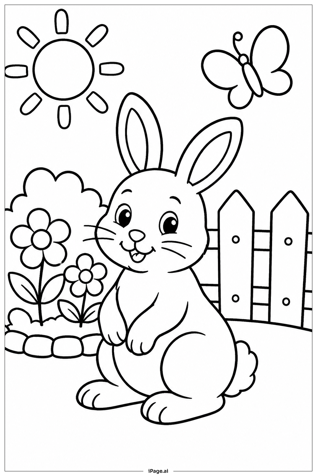 庭のうさぎの塗り絵ページ