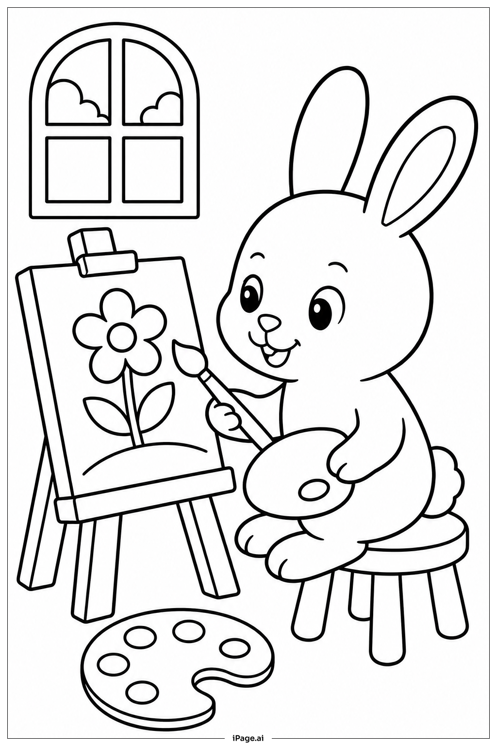 Rabbit Painting Scene Coloring Page