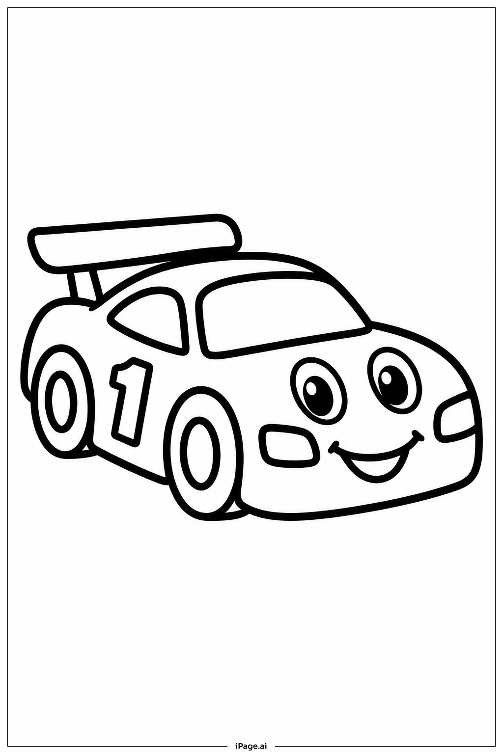 Rennwagen-Cartoon-Gesicht Ausmalseite