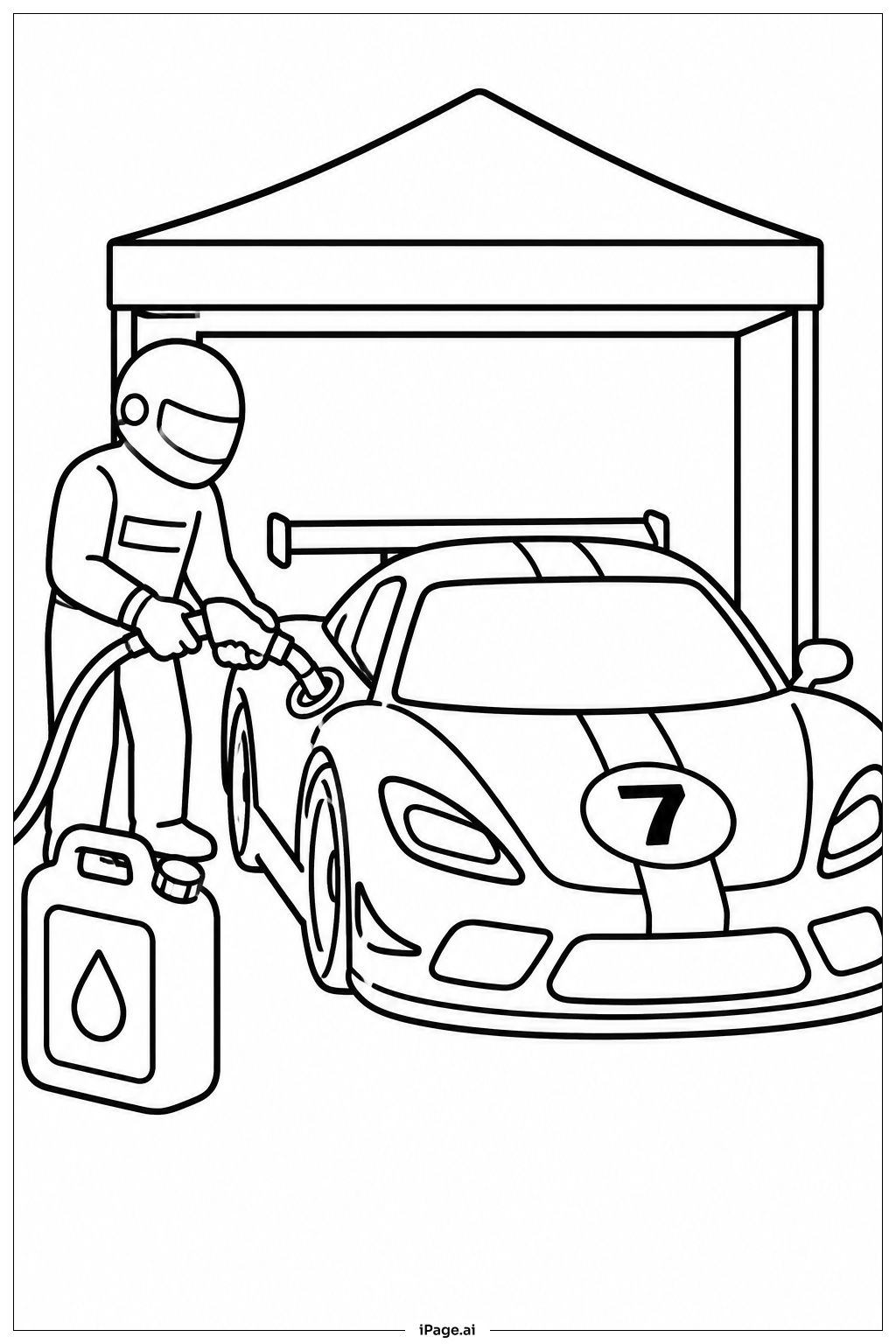 Rennauto-Tankstop Ausmalseite