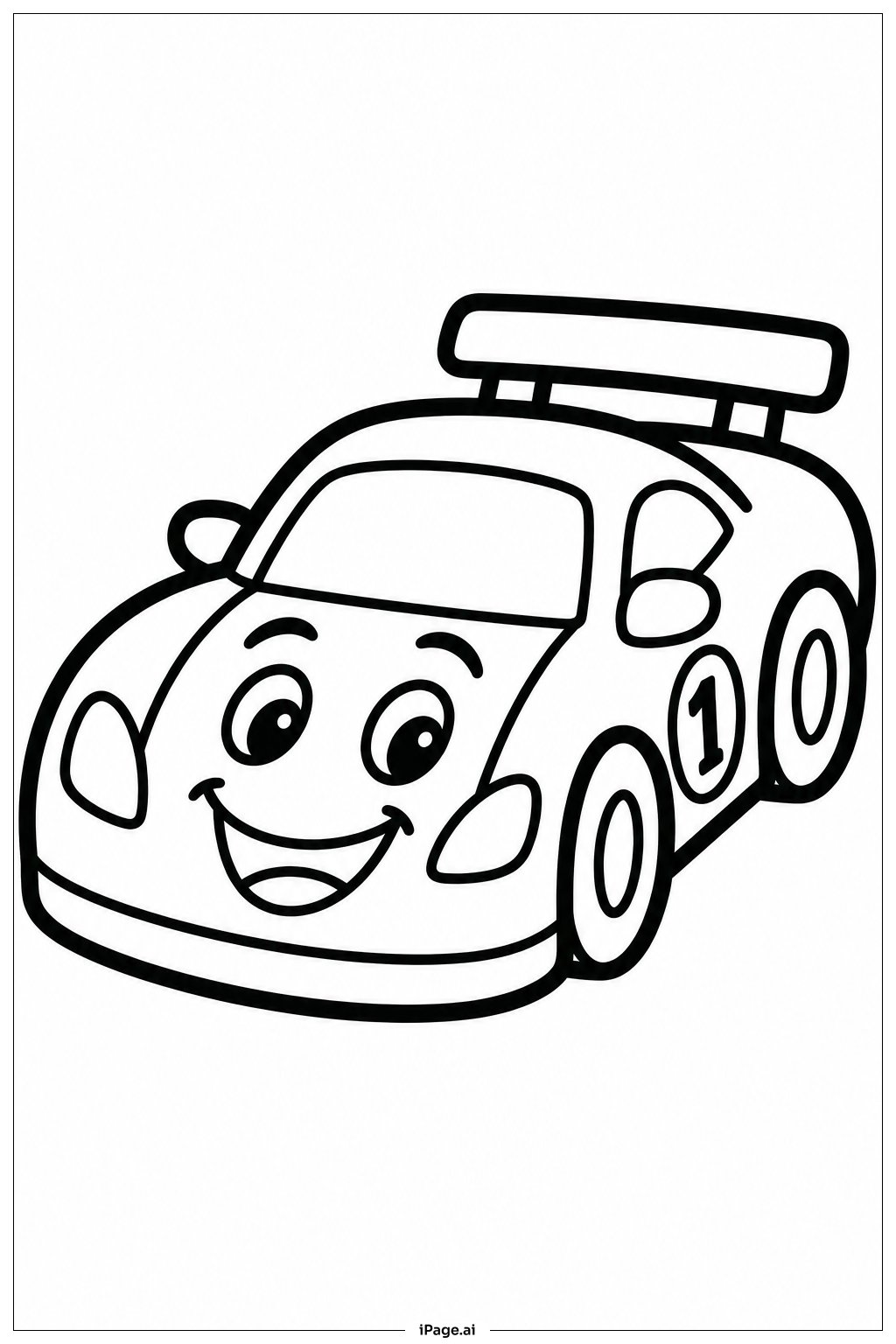 Rennwagen mit fröhlichem Gesicht Ausmalseite