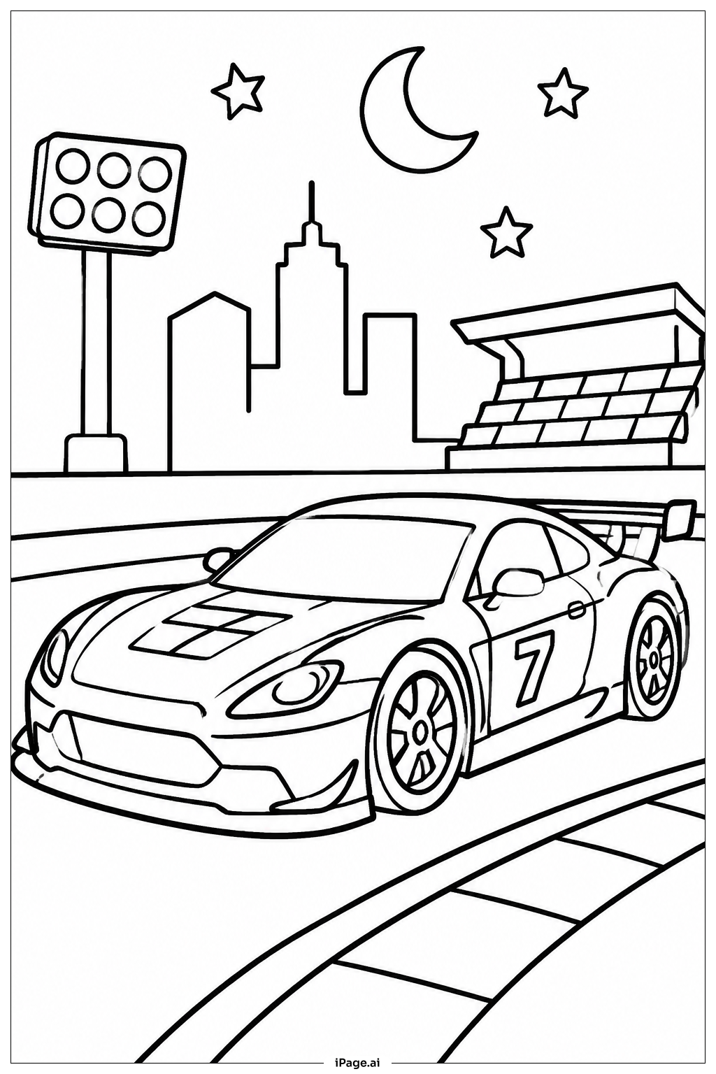 Rennauto Nachtlichter Ausmalseite