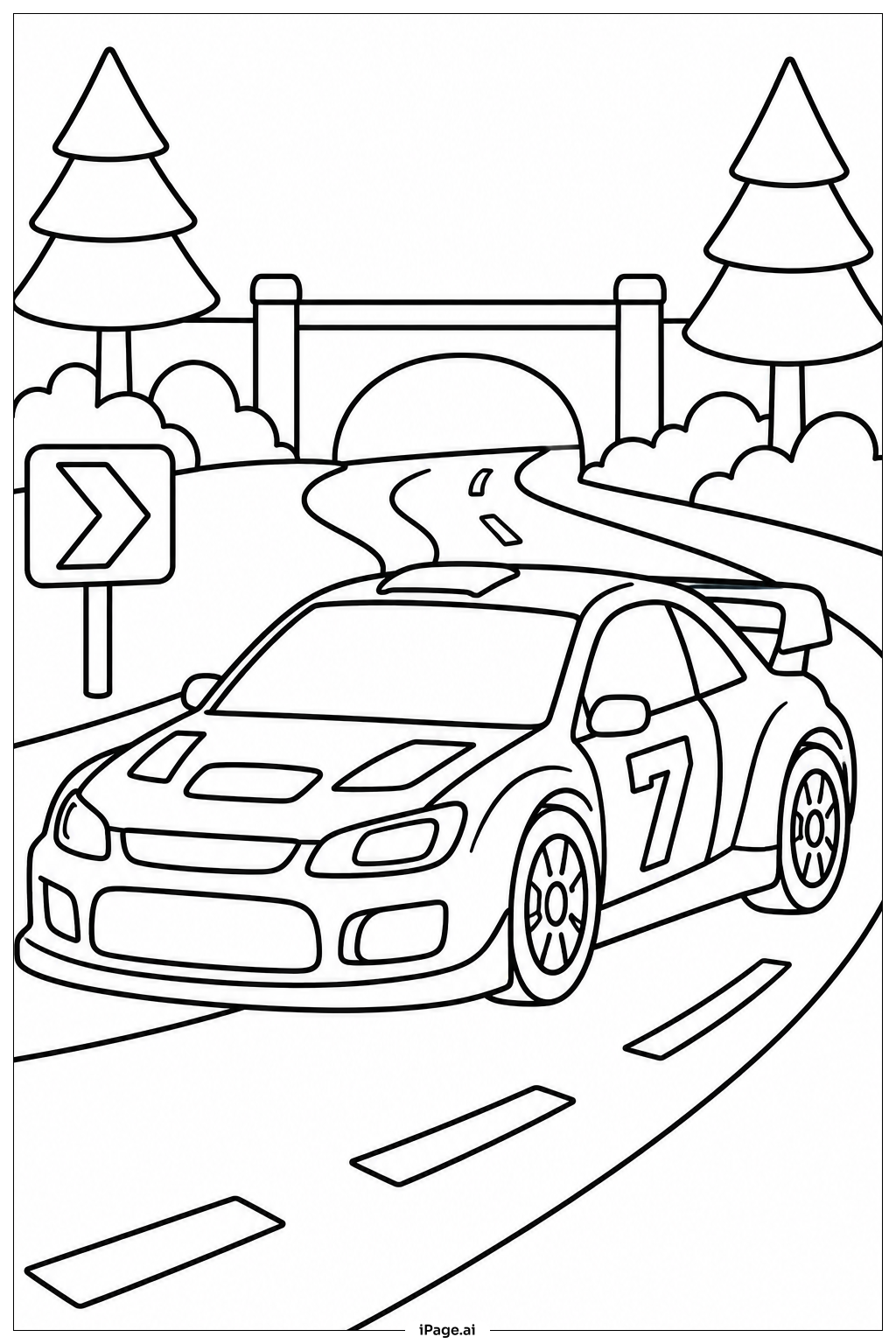 Race Car Road Rally Ausmalseite