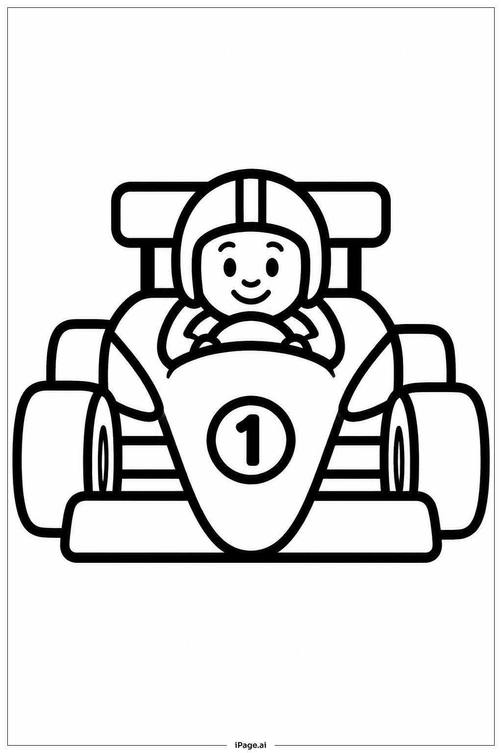 Rennauto mit lächelndem Fahrer Ausmalseite
