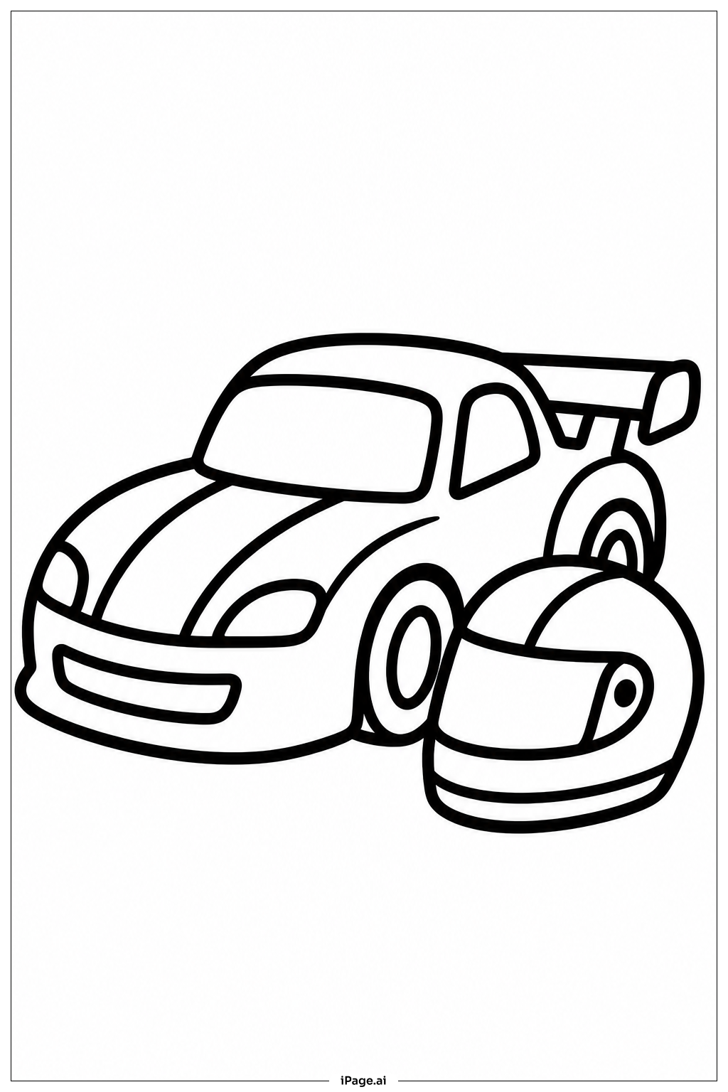 Rennauto mit Helm Ausmalseite