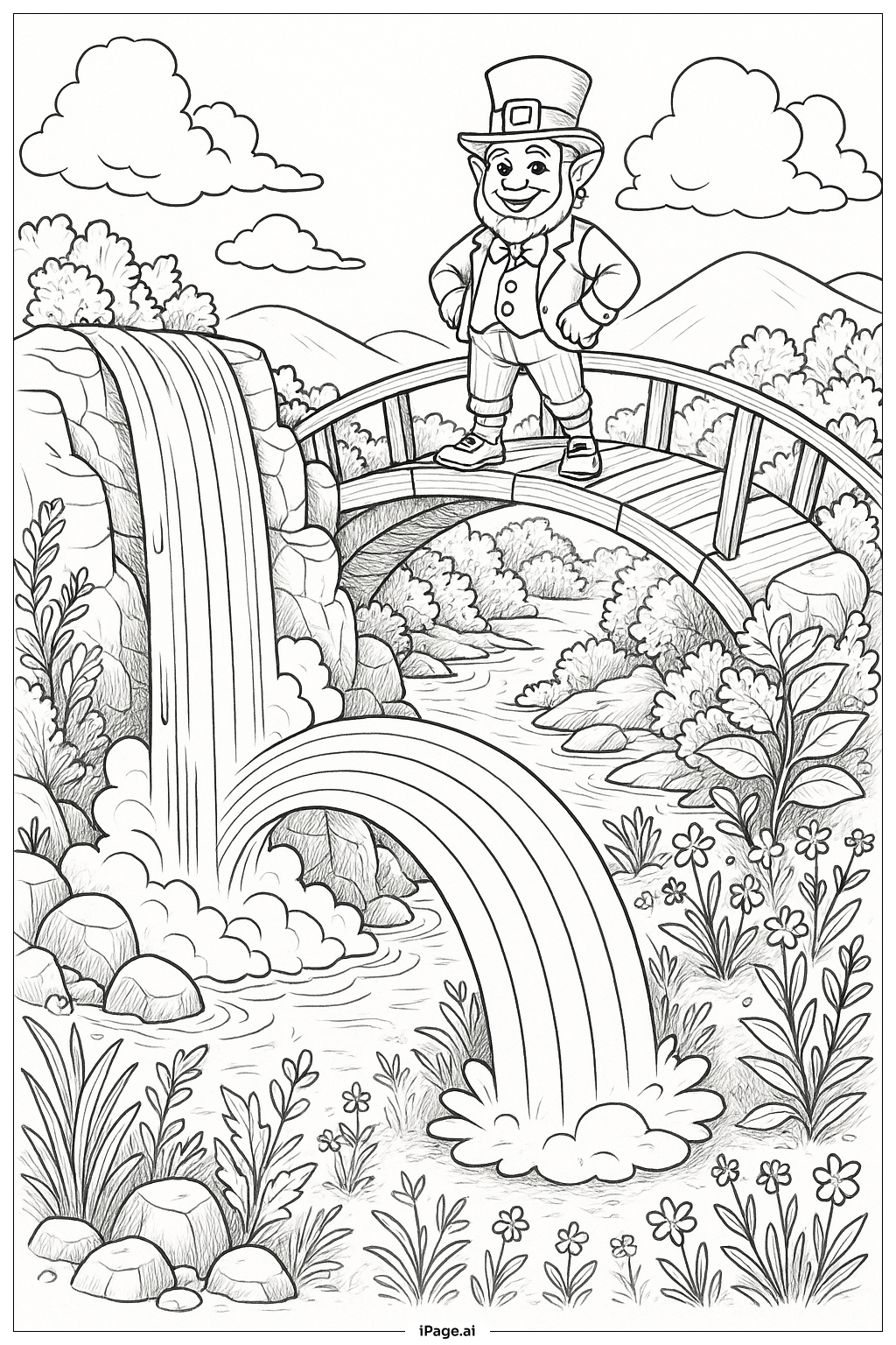  Rainbow Waterfall St. Patrick's Day Coloring Page 