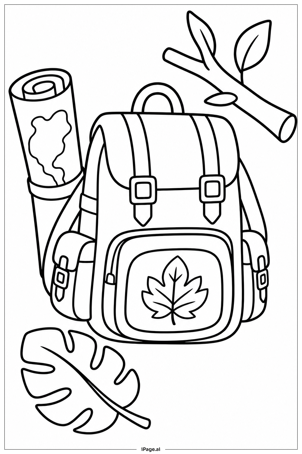 Página para colorear de Mochila del Explorador de la Selva Tropical