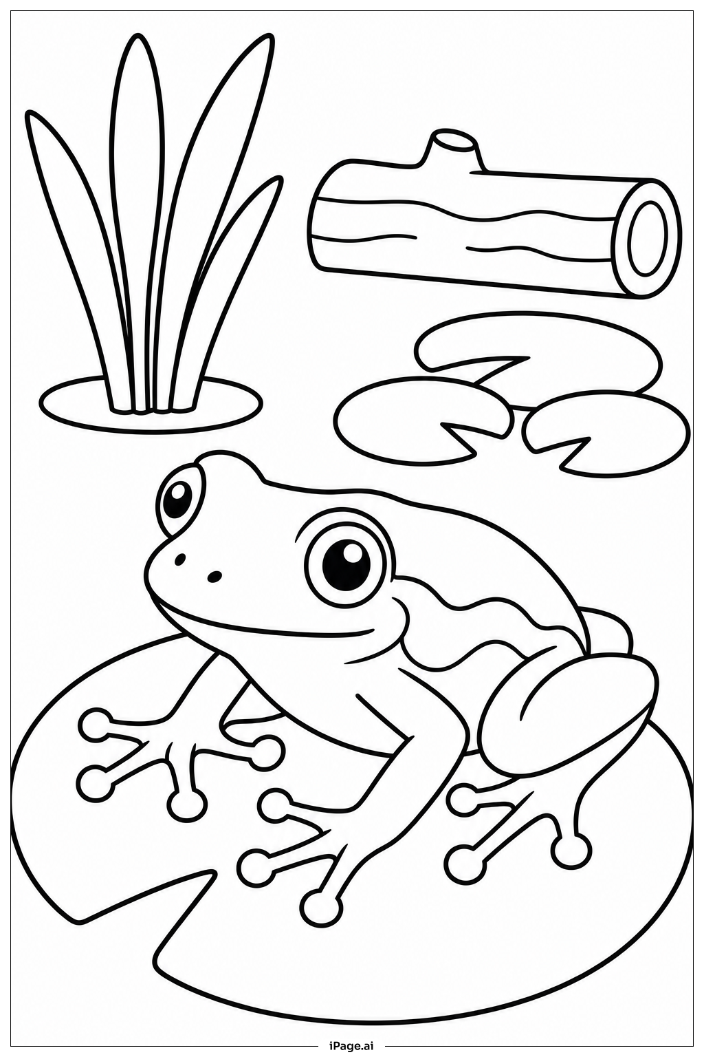  Página para colorear de Estanque de Ranas en la Selva Tropical 