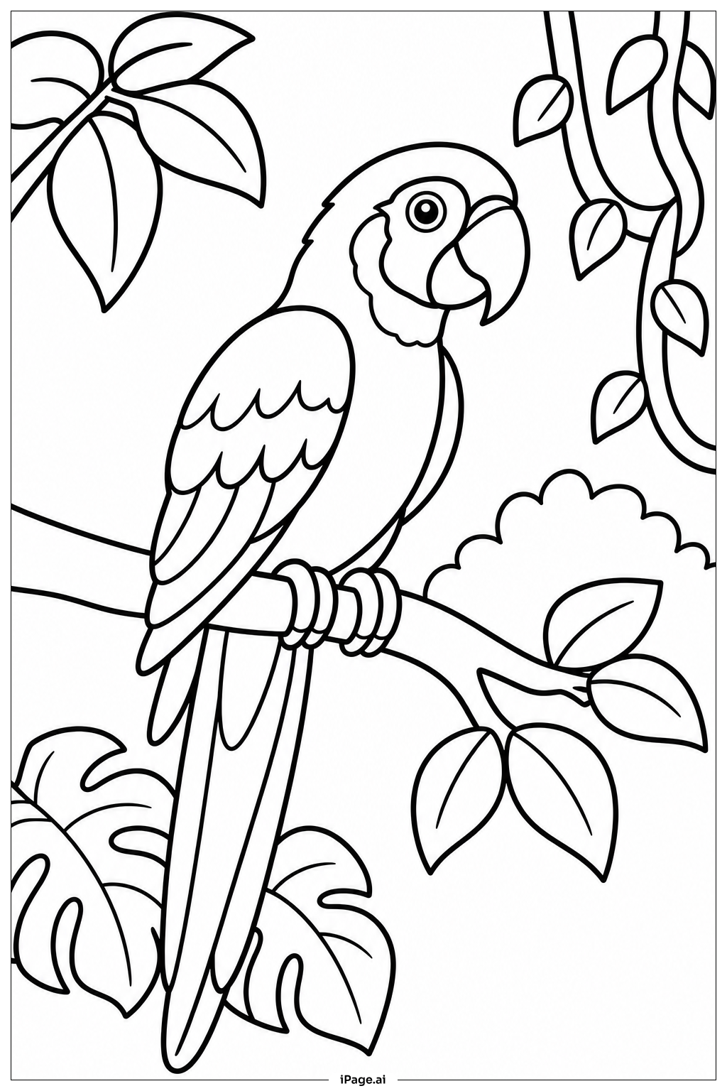 Página para colorear de Familia de Loros de la Selva Tropical