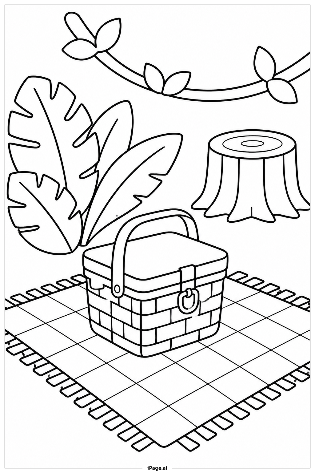 Página para colorear de Lugar de Picnic en la Selva Tropical