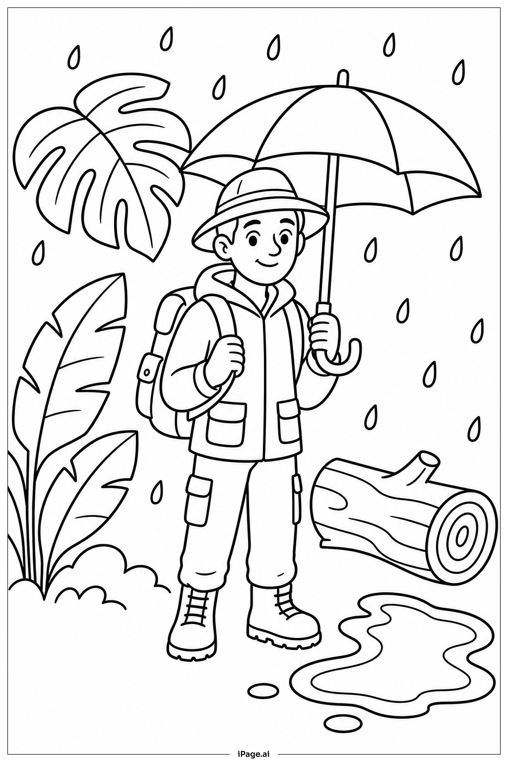  Página para colorear de Lluvia en la Selva Tropical 