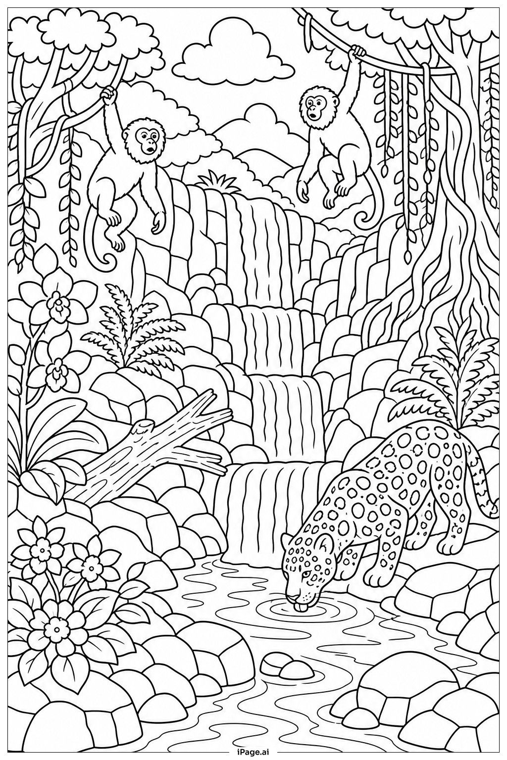  Rainforest Waterfall Valley Scene Coloring Page 