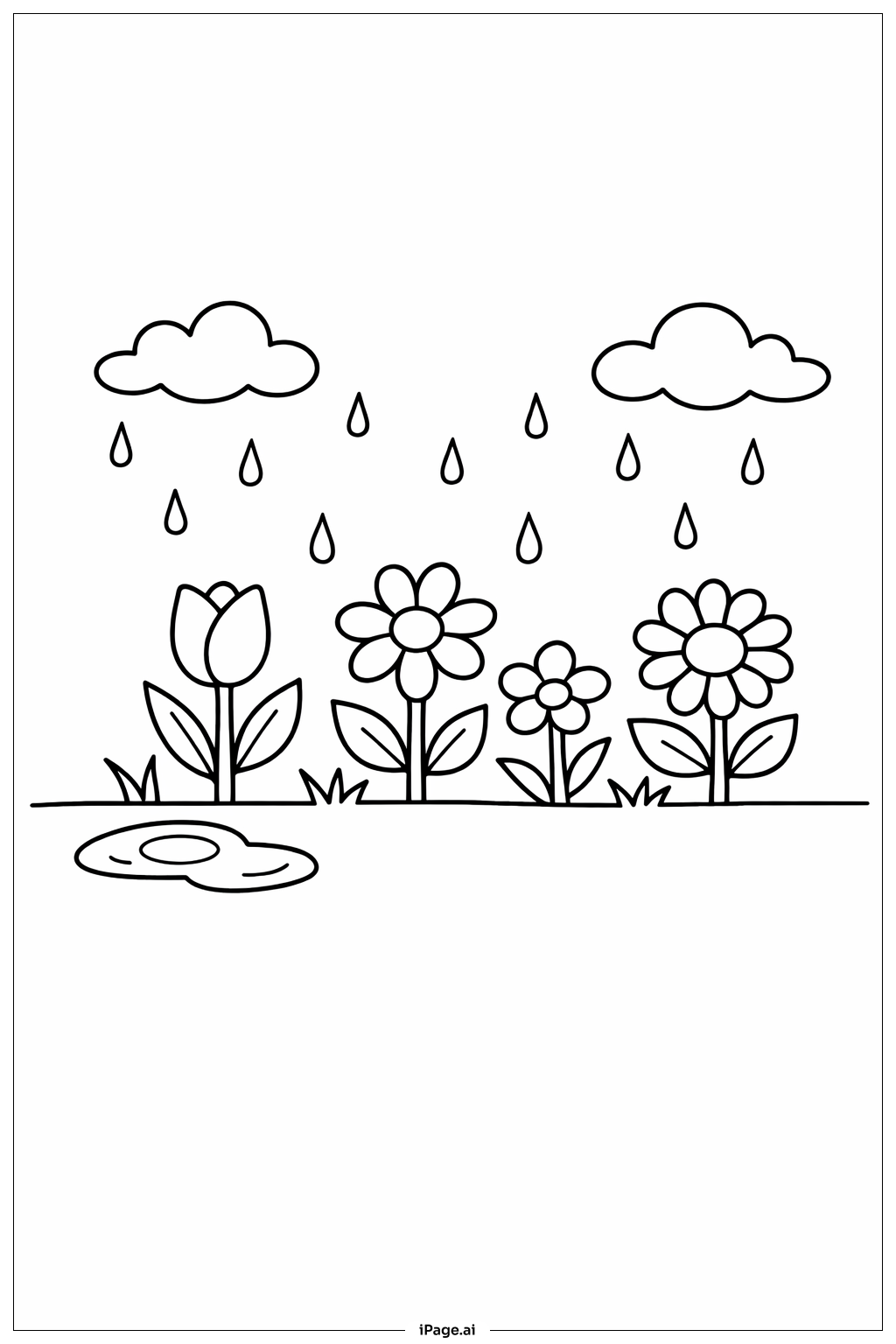 Rainy Day Flowers Coloring Page