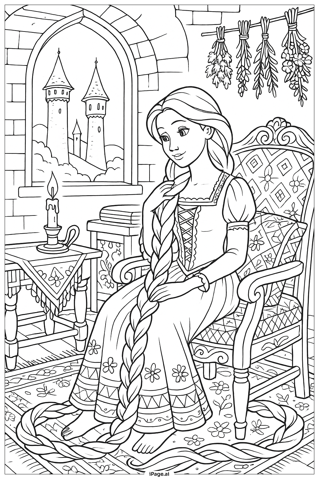 Raiponce dans une chambre éclairée à la bougie