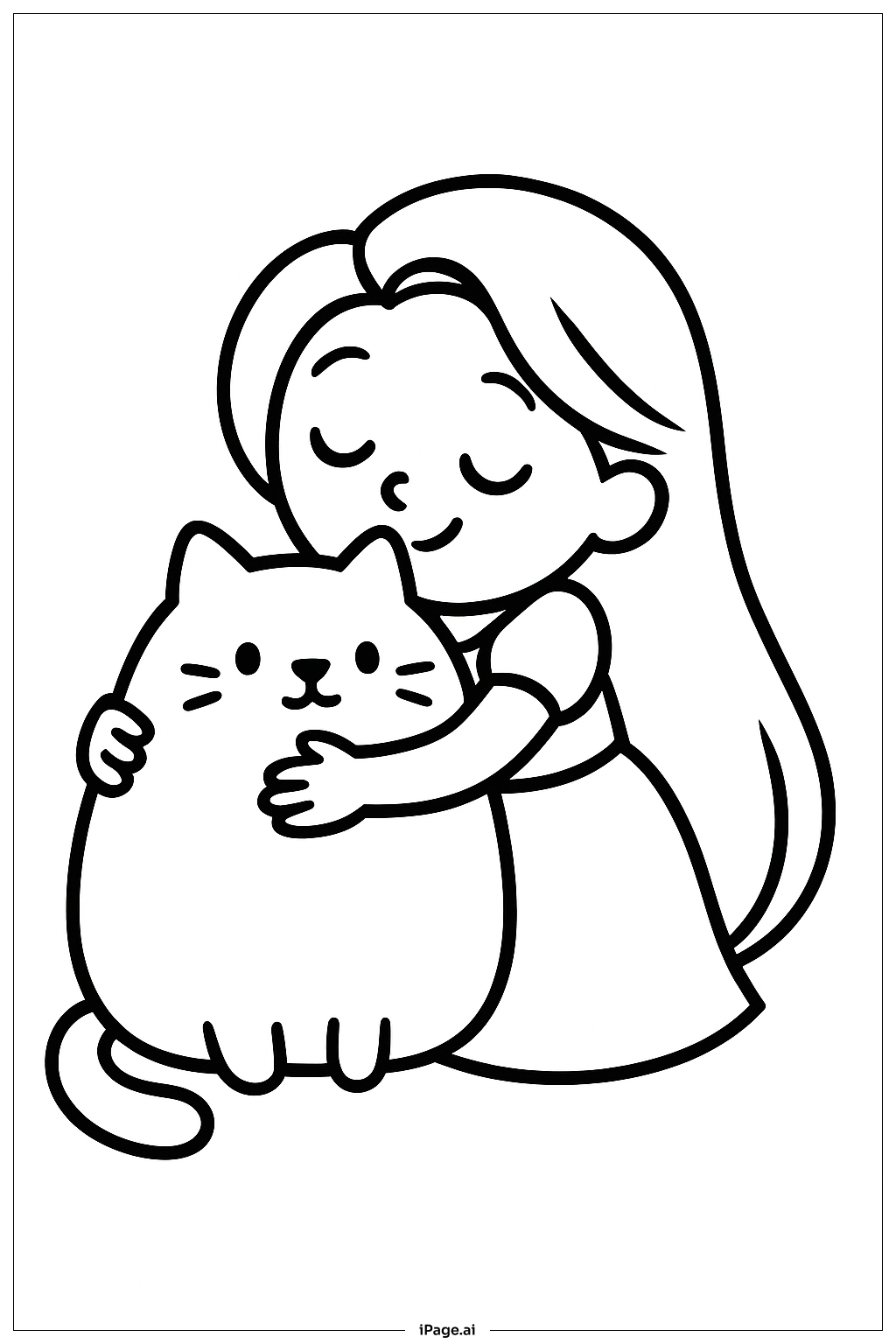  Page de coloriage Raiponce câlinant un chat 