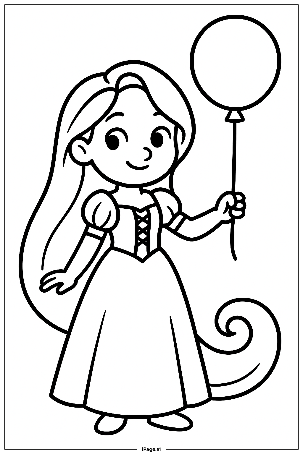  Page de coloriage Raiponce Avec Ballon 