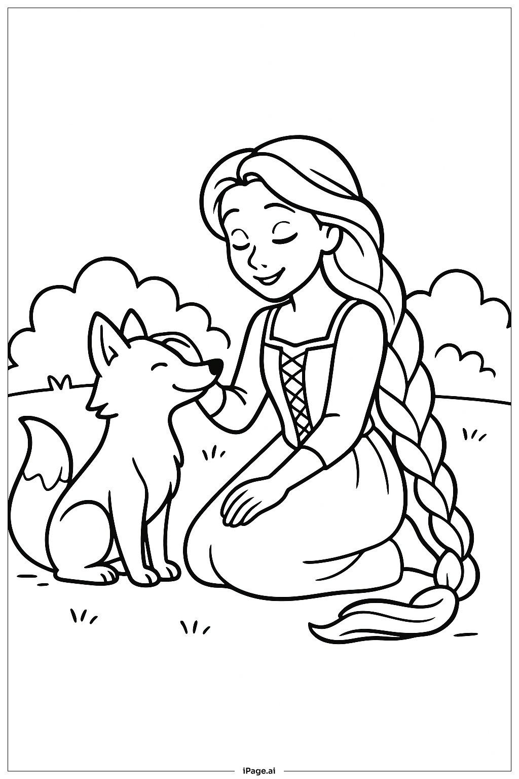  Page de coloriage Raiponce et le Renard Amical 