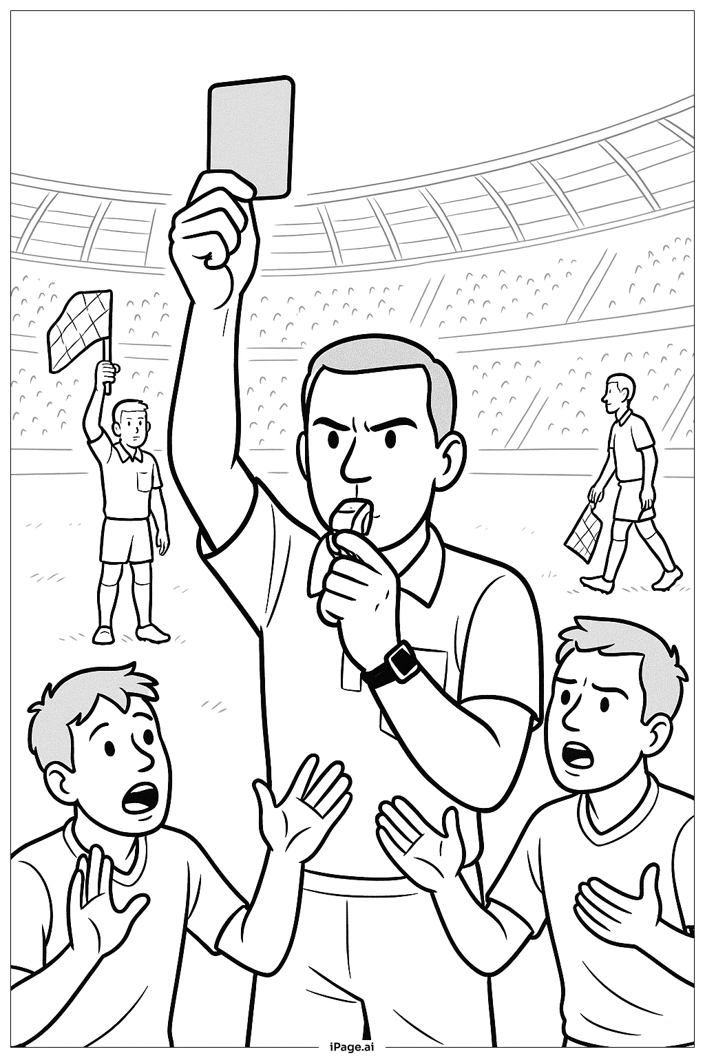 審判の笛とサッカーの判定の塗り絵ページ 
