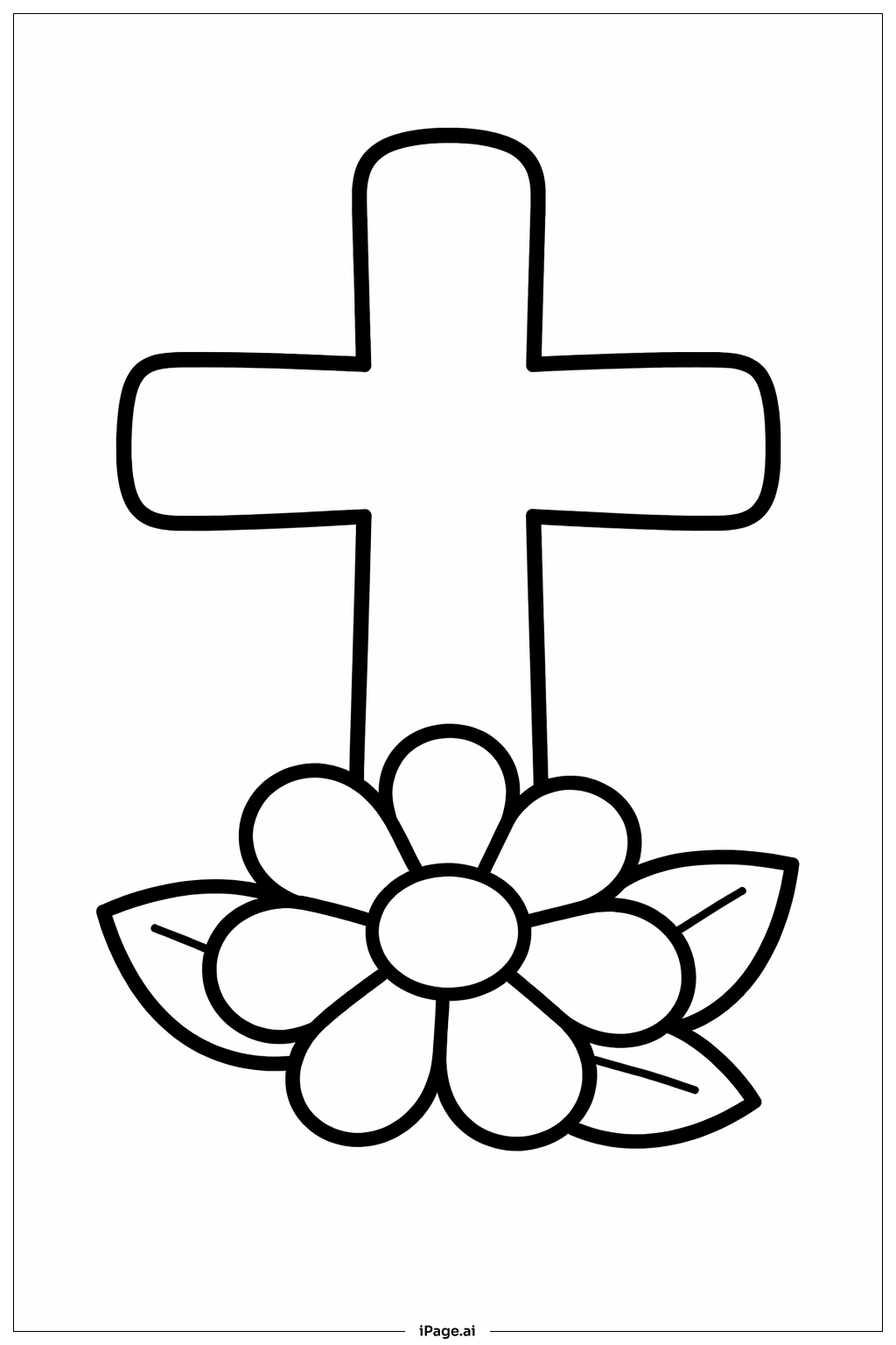  复活十字架与花朵填色页 