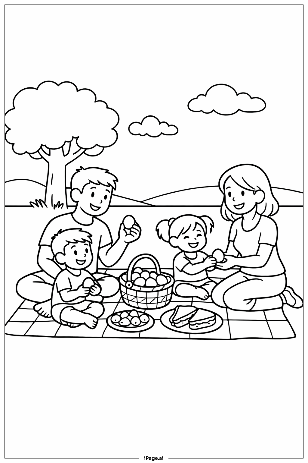 Resurrection Happy Family Picnic Coloring Page