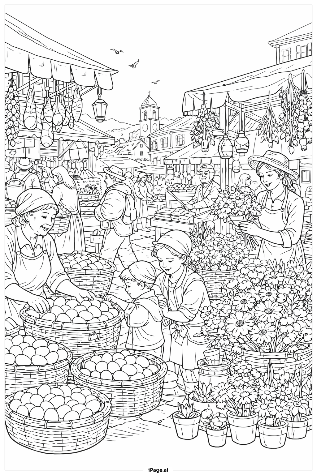  Trang tô màu Cảnh Chợ Sáng Phục Sinh 