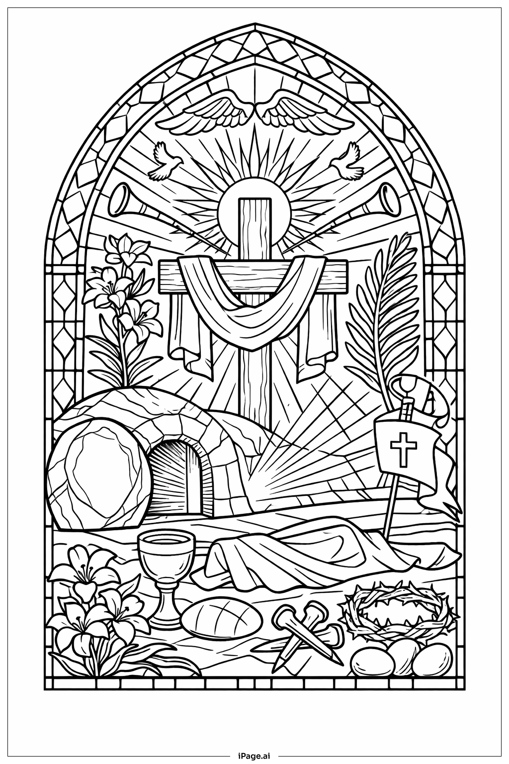 Trang tô màu Cảnh kính màu Phục Sinh 