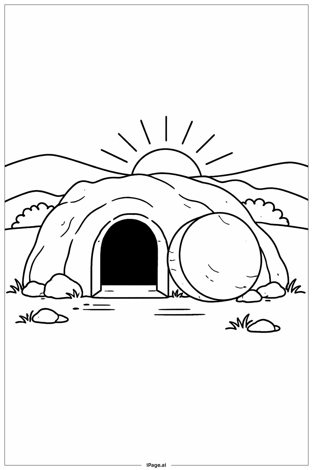 Resurrection Sunrise Over Tomb Coloring Page