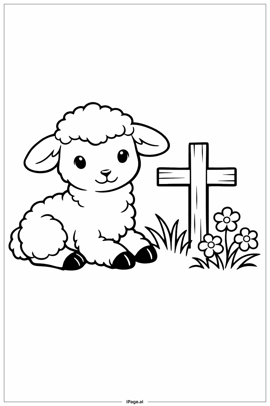  Page de coloriage Jeune Agneau de la Résurrection Près de la Croix 