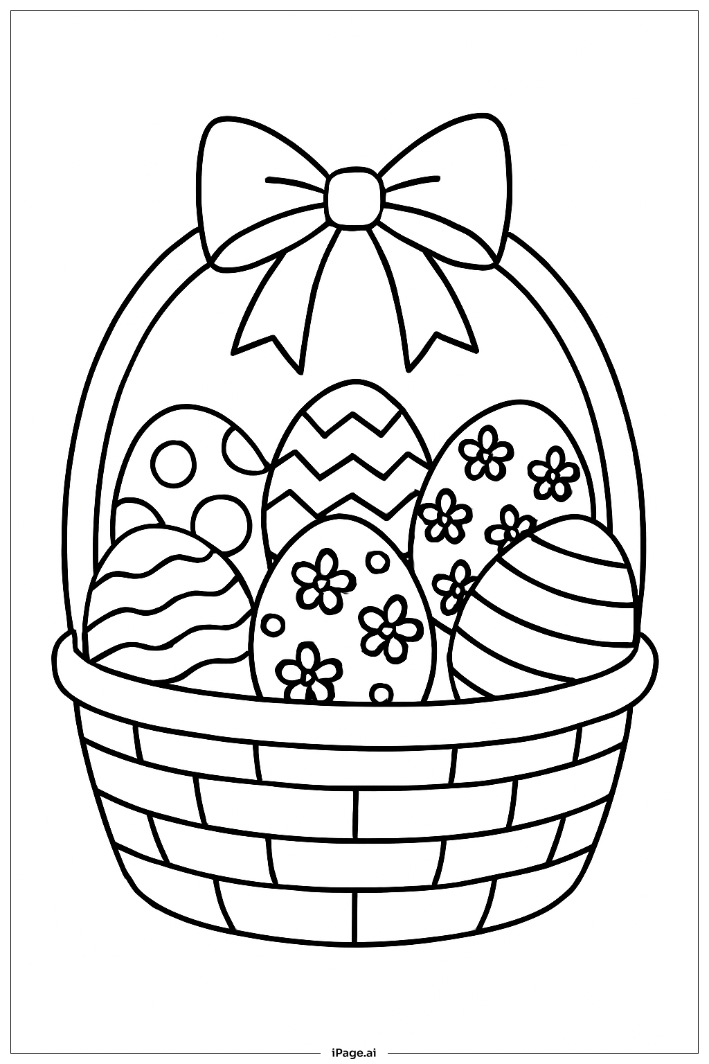  Ribbon Basket Easter Egg Coloring Page 