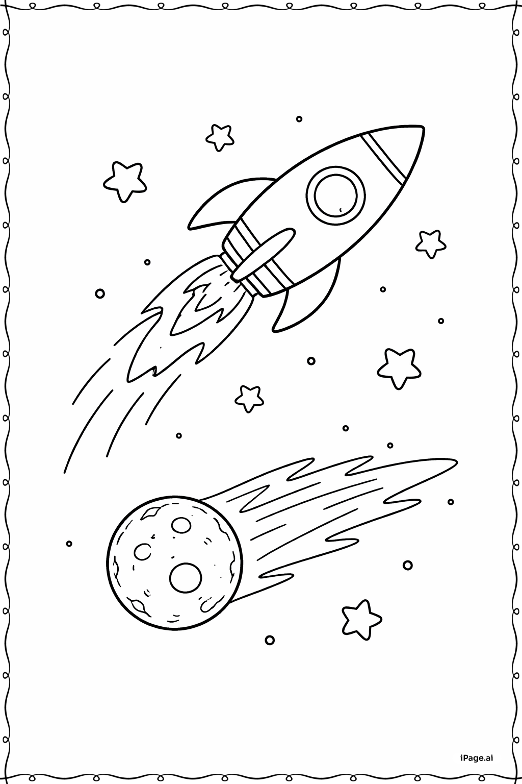  火箭船與彗星著色頁 