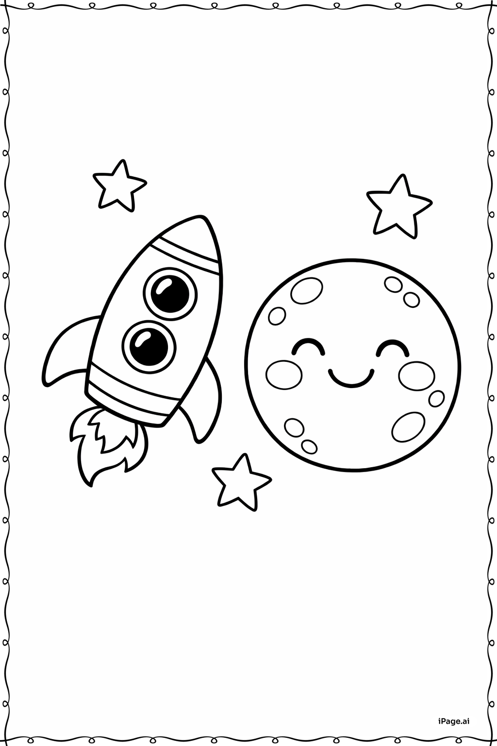  로켓 우주선과 웃는 달 색칠공부 페이지 