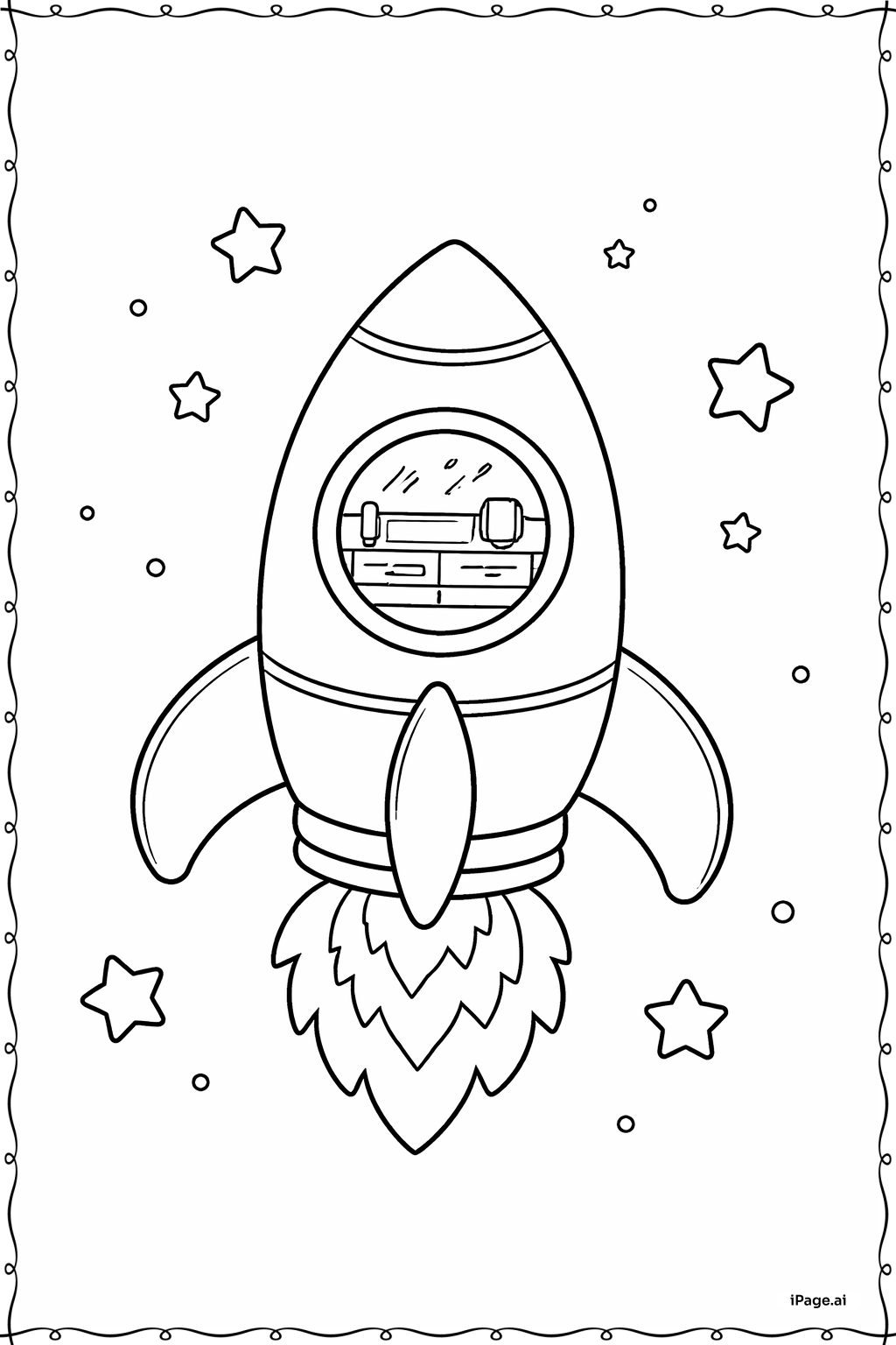  Página para colorear de Vista desde la cabina del cohete 