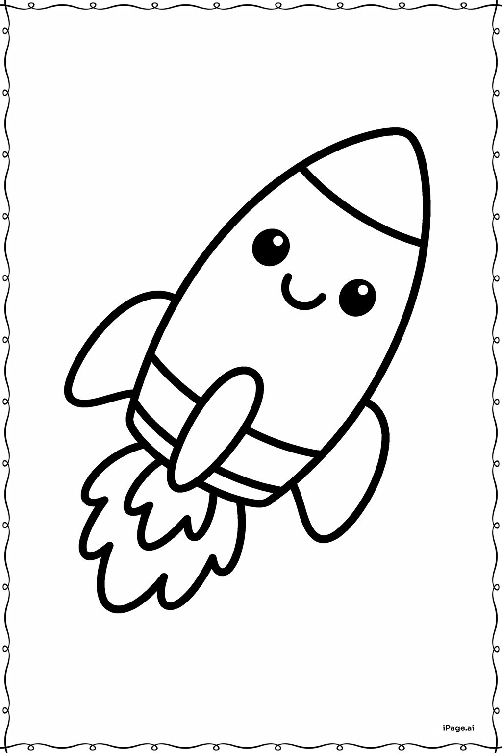  Página para colorear de Cohete con Cara Amigable 