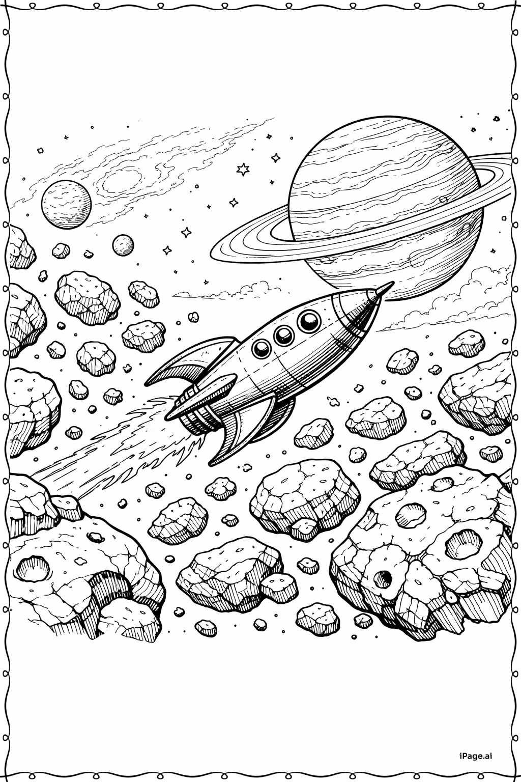 소행성대에서 로켓선 색칠공부 페이지