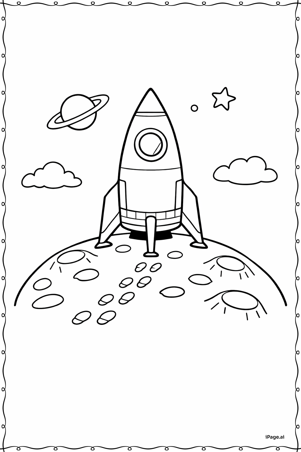  Rakete landet auf dem Mond Ausmalseite 