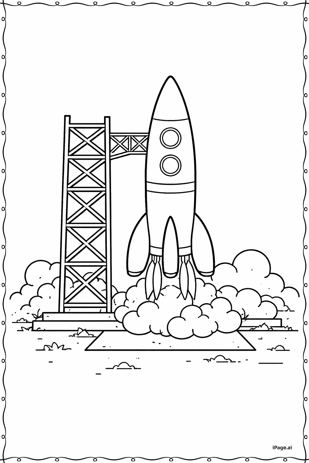  발사대 위의 로켓 장면 색칠공부 페이지 