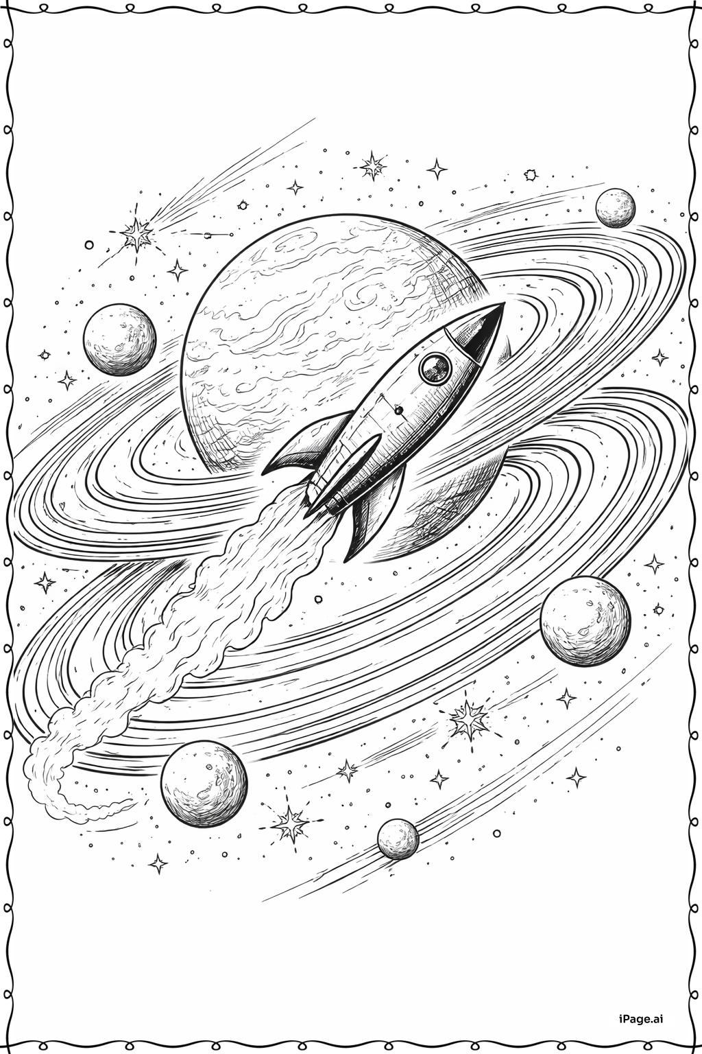 고리 사이로 나는 로켓선 색칠공부 페이지