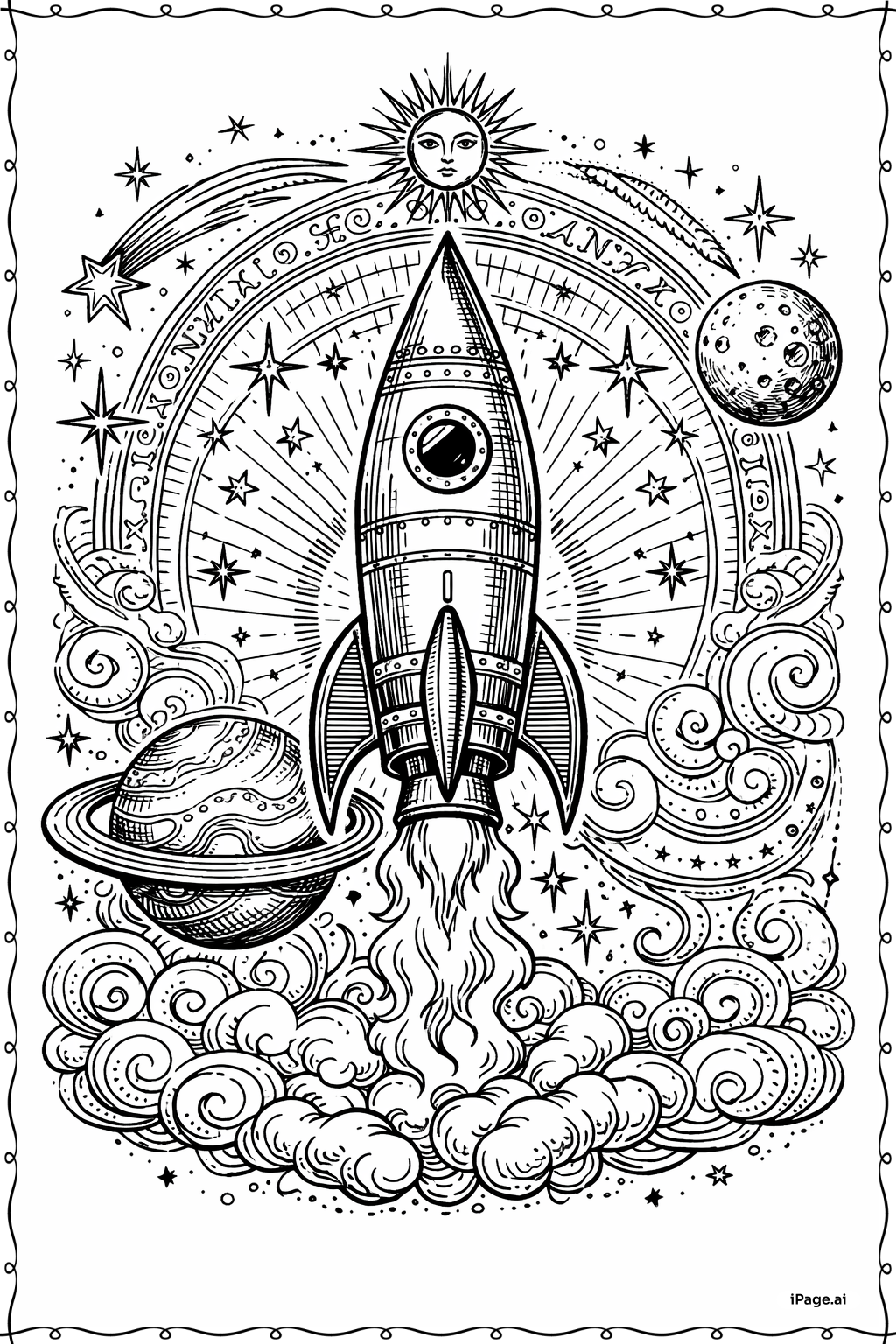 로켓선 빈티지 장식품 색칠공부 페이지