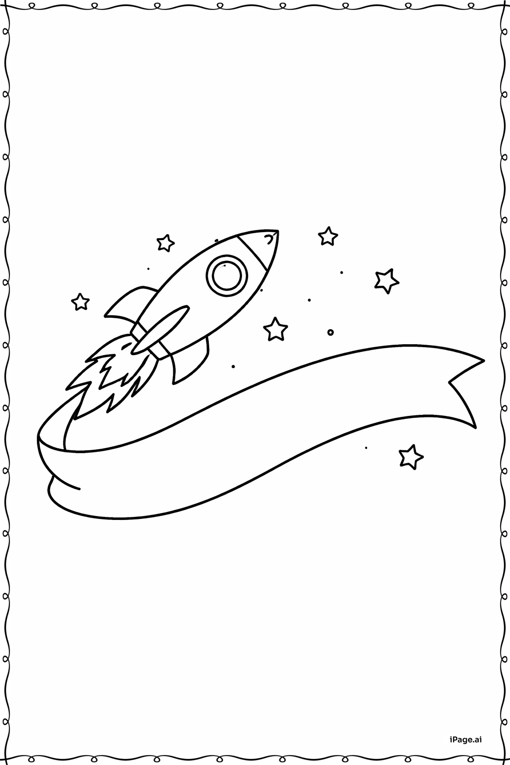 带横幅尾迹的火箭填色页