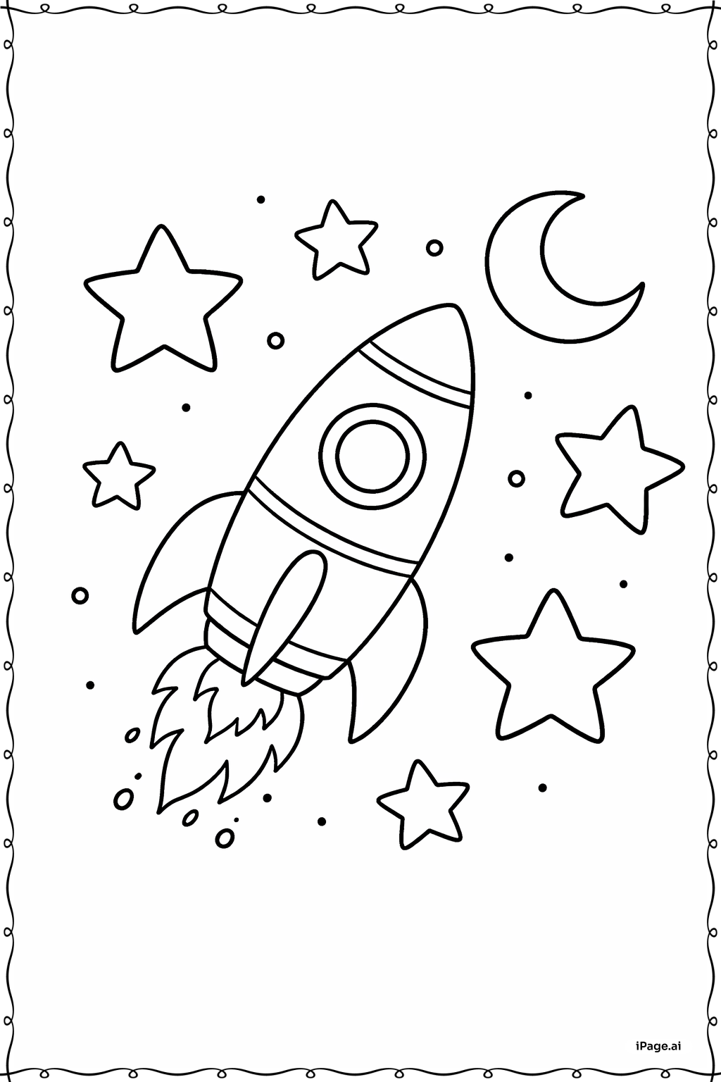  Rakete mit Sternen Ausmalseite 
