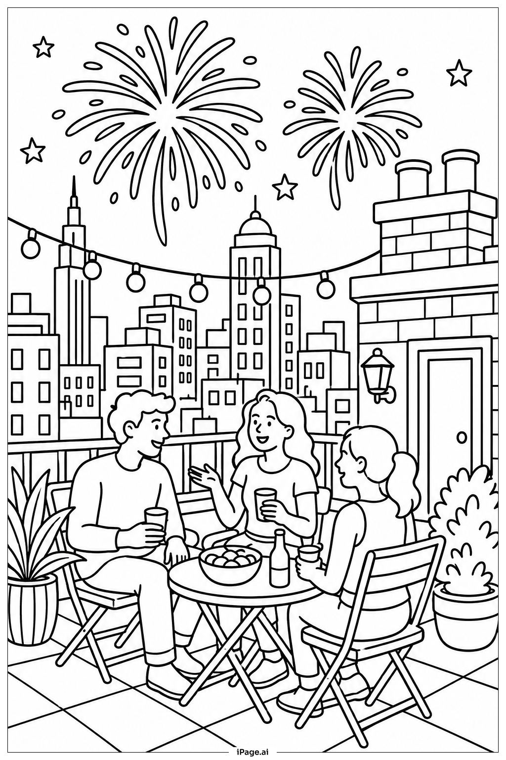  Rooftop Party Firework View Coloring Page 